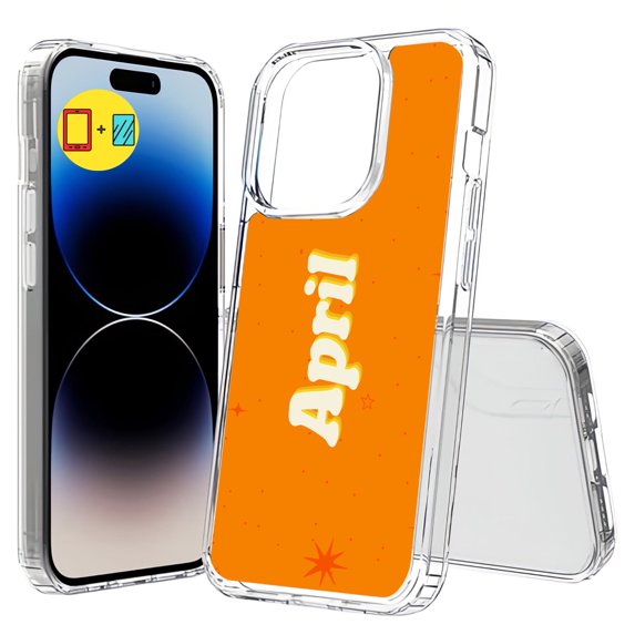 TalkingCase Hybrid Phone Cover Compatible for Apple iPhone 15 Pro Max, Month April Print, w/ Glass Screen Protector, Acrylic Back, Raised Edges, USA