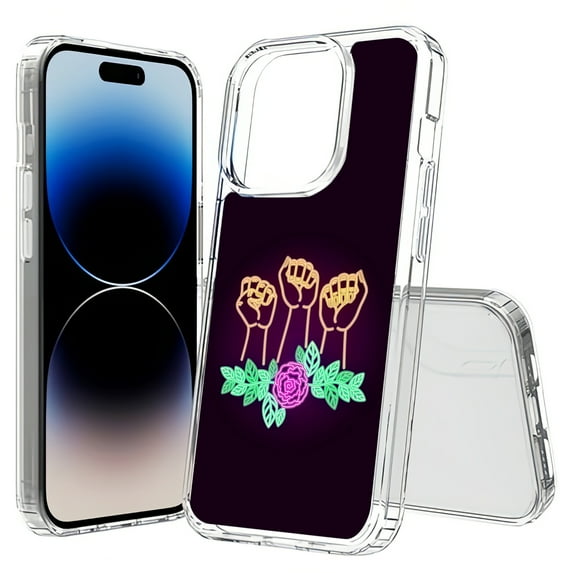 TalkingCase Hybrid Phone Cover Compatible for Apple iPhone 15 Pro Max, Neon Woman Day Print, Acrylic Back, Raised Edges, USA