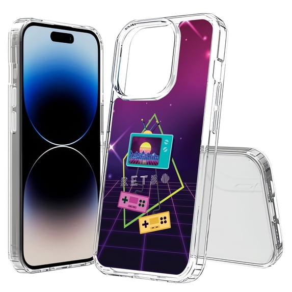 TalkingCase Hybrid Phone Cover Compatible for Apple iPhone 15 Pro Max, Retro 80s Print, Acrylic Back, Raised Edges, USA