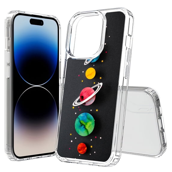 TalkingCase Hybrid Phone Cover Compatible for Apple iPhone 15 Pro Max, Stars Planets 13 Print, Acrylic Back, Raised Edges, USA