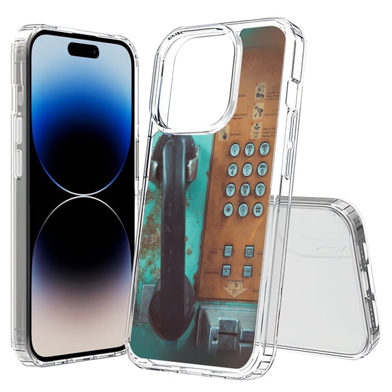 TalkingCase Hybrid Phone Cover Compatible for Apple iPhone 15 Pro Max, Vintage Payphone Print, Acrylic Back, Raised Edges, USA