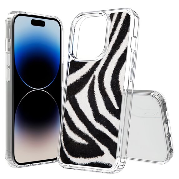 TalkingCase Hybrid Phone Cover Compatible for Apple iPhone 15 Pro Max, Zebra Skin 3 Print, Acrylic Back, Raised Edges, USA