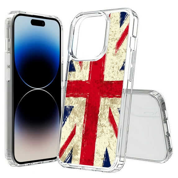 TalkingCase Hybrid Phone Cover Compatible for Apple iPhone 15 Pro, Old Flag UK Print, Acrylic Back, Raised Edges, USA