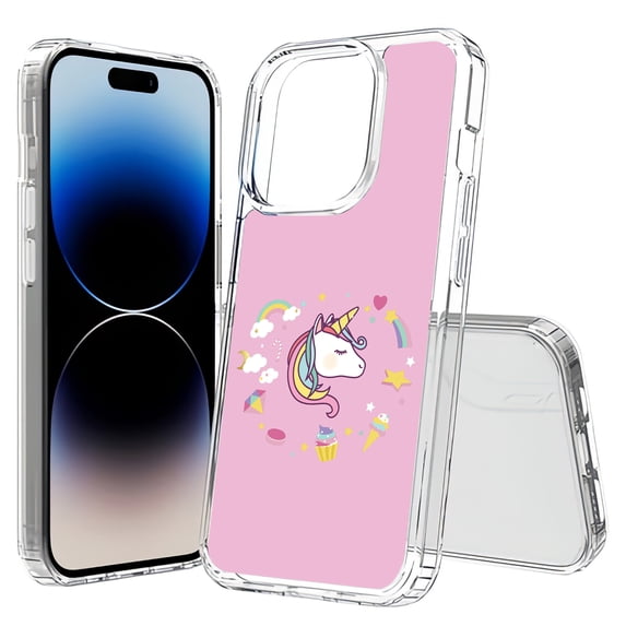 TalkingCase Hybrid Phone Cover Compatible for Apple iPhone 15 Pro, Unicorn Stars Print, Acrylic Back, Raised Edges, USA
