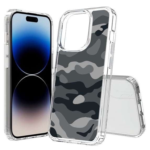 TalkingCase Hybrid Phone Cover Compatible for Apple iPhone 15 Pro, Winter Camo Dark Print, Acrylic Back, Raised Edges, USA