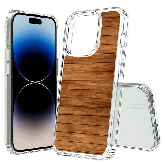 TalkingCase Hybrid Phone Cover Compatible for Apple iPhone 15 Pro, Wood Grain 14 Print, Acrylic Back, Raised Edges, USA