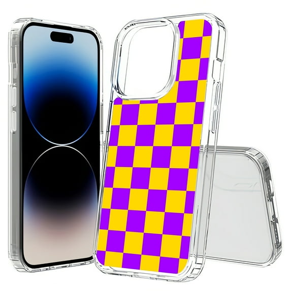 TalkingCase Hybrid Phone Cover Compatible for Apple iPhone 15 Pro, Yellow Checker Print, Acrylic Back, Raised Edges, USA