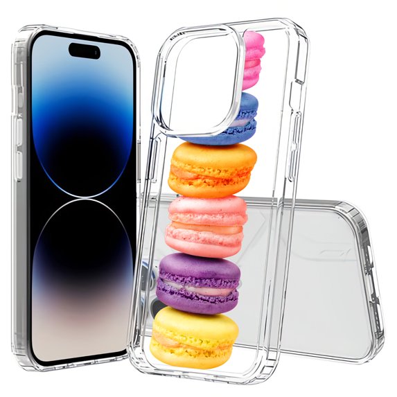 TalkingCase Hybrid Phone Cover Compatible for Apple iPhone 15 Pro, Yummy Macaron Stack Print, Acrylic Back, Raised Edges, USA
