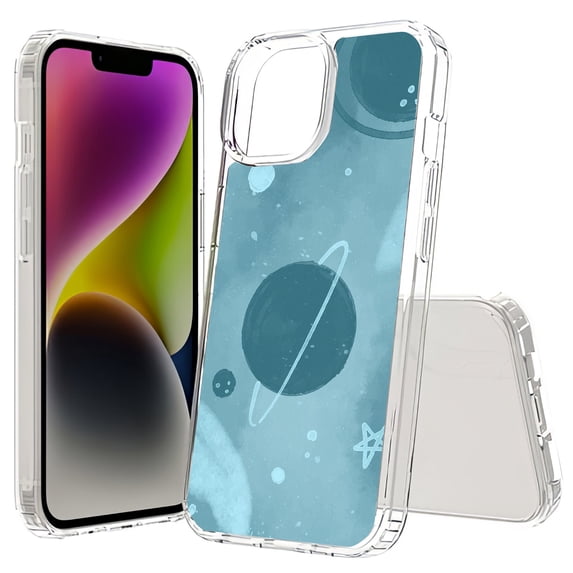 TalkingCase Hybrid Phone Cover Compatible for Apple iPhone 15, Stars Planets 10 Print, Acrylic Back, Raised Edges, Print in USA