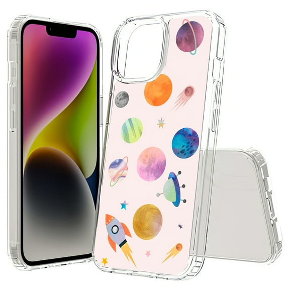 TalkingCase Hybrid Phone Cover Compatible for Apple iPhone 15, Stars Planets 16 Print, Acrylic Back, Raised Edges, Print in USA
