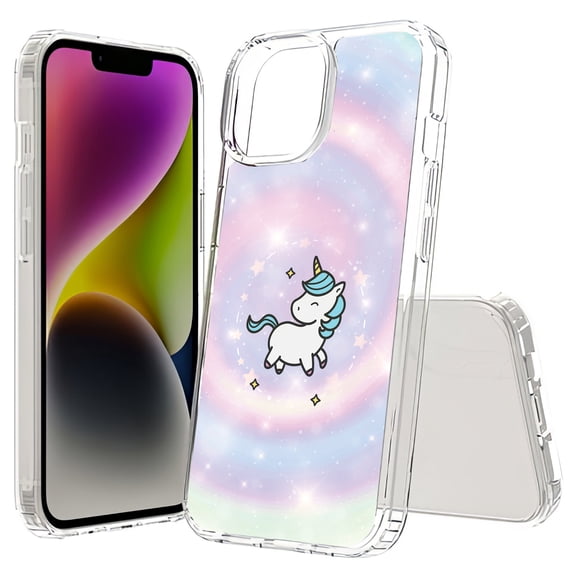 TalkingCase Hybrid Phone Cover Compatible for Apple iPhone 15, Swirl Unicorn Print, Acrylic Back, Raised Edges, Print in USA