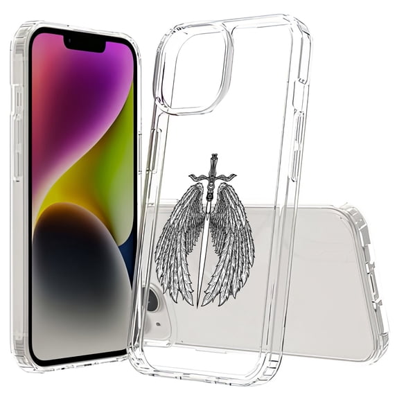 TalkingCase Hybrid Phone Cover Compatible for Apple iPhone 15, Sword Wings Print, Acrylic Back, Raised Edges, Print in USA