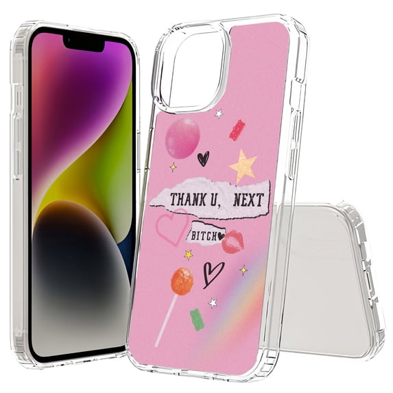 TalkingCase Hybrid Phone Cover Compatible for Apple iPhone 15, Thank You Next Print, Acrylic Back, Raised Edges, Print in USA
