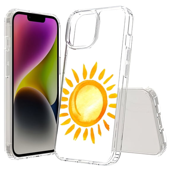 TalkingCase Hybrid Phone Cover Compatible for Apple iPhone 15, Watercolor Sun Print, Acrylic Back, Raised Edges, Print in USA