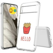 TalkingCase Hybrid Phone Cover Compatible for Google Pixel 7a, Hello Fries Print, w/ Glass Screen Protector, Acrylic Back, Raised Edges, Print in USA