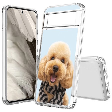 TalkingCase Personalize Hybrid Phone Case Cover Made for Google Pixel 8a 2024(Not Pixel 8, 8 Pro), DIY Design, Happy Poodle, Acrylic Back, Raised Edges, USA Print