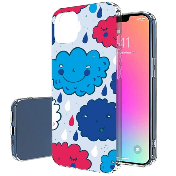 TalkingCase Slim Case for Apple iPhone 14 Plus, Slim Thin Gel Tpu Cover, Happy Rain Clouds 1 Print, Light Weight, Flexible, Soft, Anti-Scratch, Printed in USA