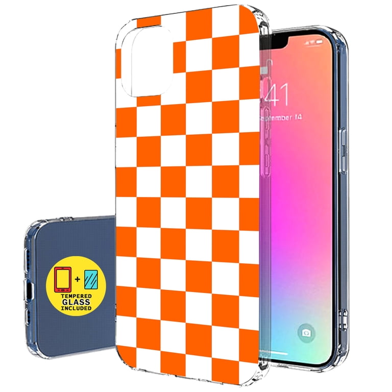 talkingcase-slim-case-for-apple-iphone-14-plus-thin-gel-tpu-cover-with-tempered-glass-screen-protector-orange-checkered-print-light-weight-flexible-soft-anti-scratch-printed-in-usa-walmart-com