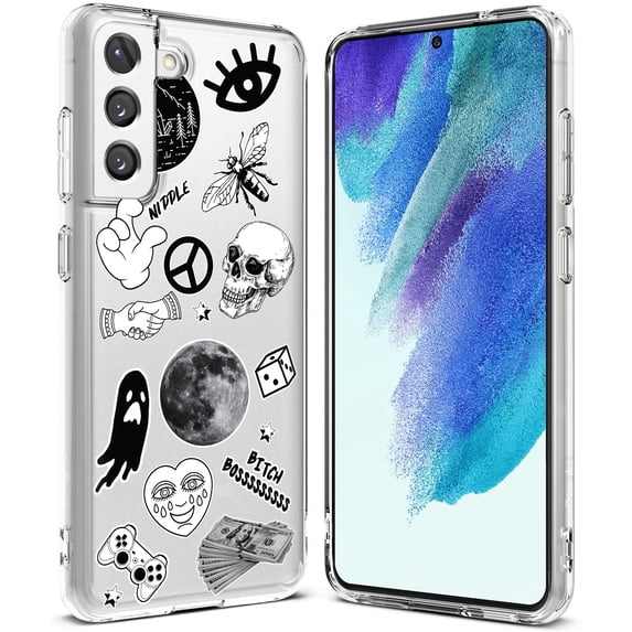 TalkingCase Slim Case Compatible for Samsung Galaxy S21 FE 5G (Fan Edition), Skull Ghost Collage Print, Lightweight, Flexible, Soft, USA