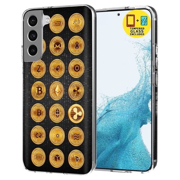 TalkingCase Slim Case Compatible for Samsung Galaxy S22 5G, Glass Screen Protector Incl, Bitcoin Crypto 04 Print, Lightweight,Flexible,Soft, USA