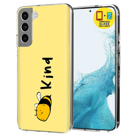 TalkingCase Slim Case Compatible for Samsung Galaxy S22 5G, Glass Screen Protector Incl, Cute Bee Design Print, Lightweight,Flexible,Soft, USA