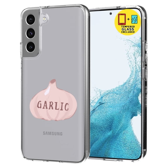 TalkingCase Slim Case Compatible for Samsung Galaxy S22 5G, Glass Screen Protector Incl, Cute Little Garlic Print, Lightweight,Flexible,Soft, USA