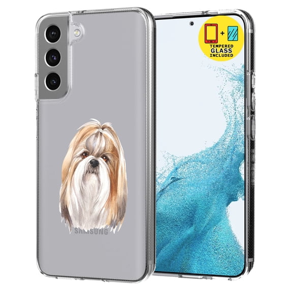 TalkingCase Slim Case Compatible for Samsung Galaxy S22 5G, Glass Screen Protector Incl, Dog Watercolor 1 Print, Lightweight,Flexible,Soft, USA