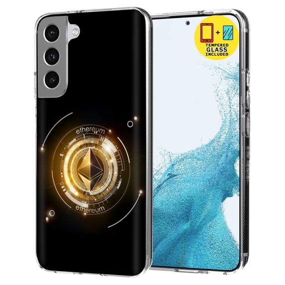 TalkingCase Slim Case Compatible for Samsung Galaxy S22 5G, Glass Screen Protector Incl, Ethereum Crypto 01 Print, Lightweight,Flexible,Soft, USA