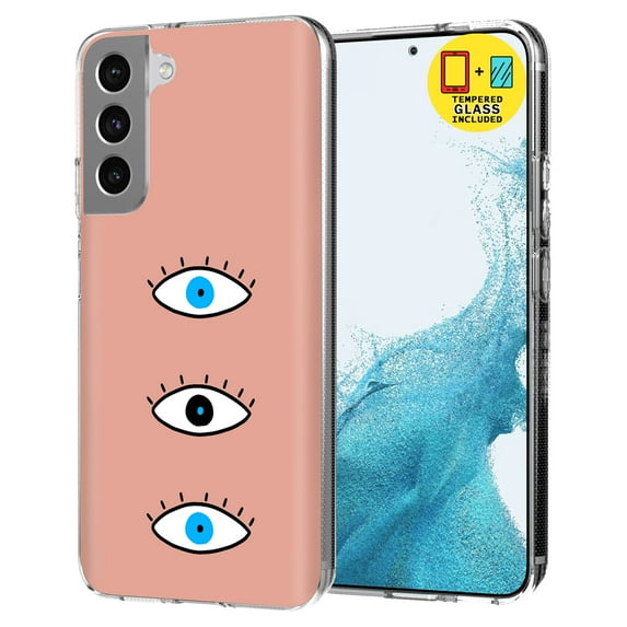 TalkingCase Slim Case Compatible for Samsung Galaxy S22 5G, Glass Screen Protector Incl, Evil Eye Blue Print, Lightweight,Flexible,Soft, USA