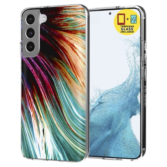 TalkingCase Slim Case Compatible for Samsung Galaxy S22 5G, Glass Screen Protector Incl, Fighting Fish Scale Print, Lightweight,Flexible,Soft, USA