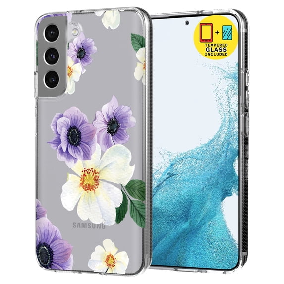 TalkingCase Slim Case Compatible for Samsung Galaxy S22 5G, Glass Screen Protector Incl, Flower 7 Print, Lightweight,Flexible,Soft, USA