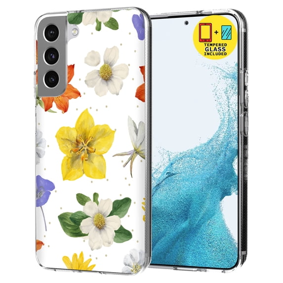 TalkingCase Slim Case Compatible for Samsung Galaxy S22 5G, Glass Screen Protector Incl, Flowers Pattern 2 Print, Lightweight,Flexible,Soft, USA