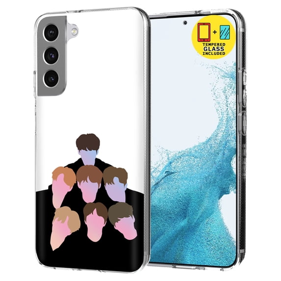 TalkingCase Slim Case Compatible for Samsung Galaxy S22 5G, Glass Screen Protector Incl, KPOP Bangtan 8 Print, Lightweight,Flexible,Soft, USA