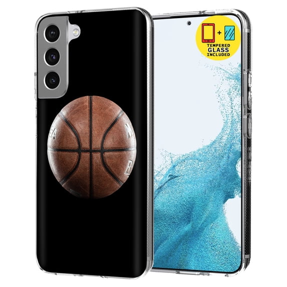 TalkingCase Slim Case Compatible for Samsung Galaxy S22 5G, Glass Screen Protector Incl, Old Basketball Black Print, Lightweight,Flexible,Soft, USA