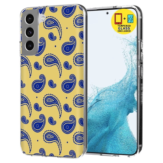 TalkingCase Slim Case Compatible for Samsung Galaxy S22 5G, Glass Screen Protector Incl, Paisley Yellow Print, Lightweight,Flexible,Soft, USA