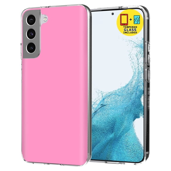 TalkingCase Slim Case Compatible for Samsung Galaxy S22 5G, Glass Screen Protector Incl, Pink Print, Lightweight,Flexible,Soft, USA