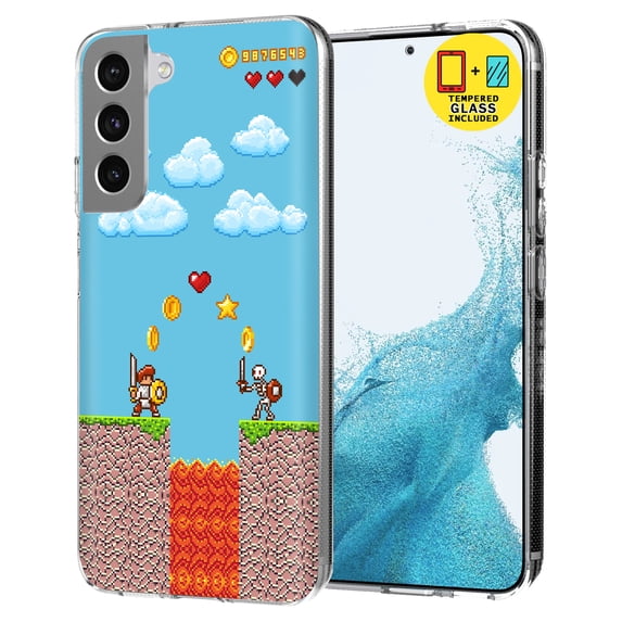 TalkingCase Slim Case Compatible for Samsung Galaxy S22 5G, Glass Screen Protector Incl, Retro Games 3 Print, Lightweight,Flexible,Soft, USA