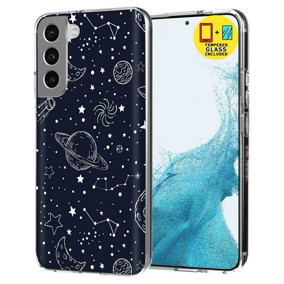 TalkingCase Slim Case Compatible for Samsung Galaxy S22 5G, Glass Screen Protector Incl, Stars Planets 11 Print, Lightweight,Flexible,Soft, USA