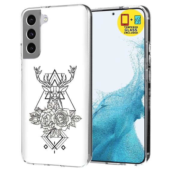 TalkingCase Slim Case Compatible for Samsung Galaxy S22 5G, Glass Screen Protector Incl, Stylish Deer Roses Print, Lightweight,Flexible,Soft, USA