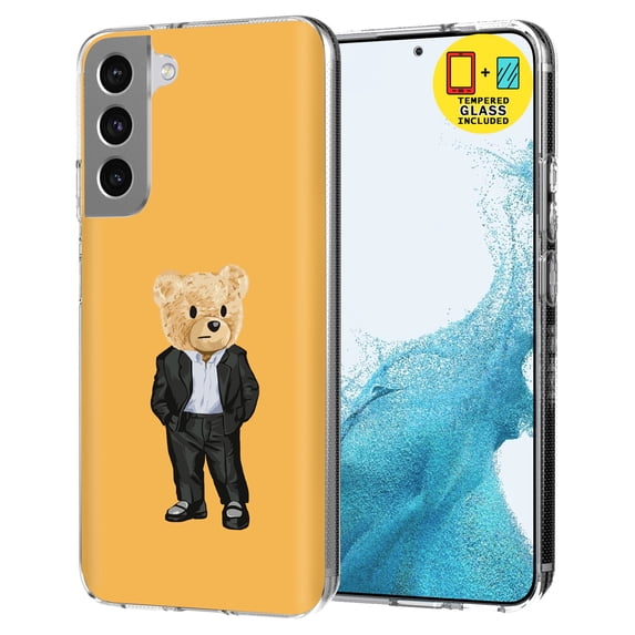 TalkingCase Slim Case Compatible for Samsung Galaxy S22 5G, Glass Screen Protector Incl, Suit Teddy Bear Print, Lightweight,Flexible,Soft, USA
