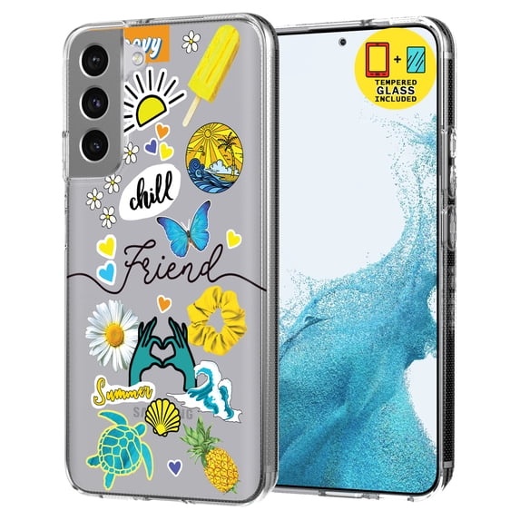 TalkingCase Slim Case Compatible for Samsung Galaxy S22 5G, Glass Screen Protector Incl, Summer Chill Print, Lightweight,Flexible,Soft, USA