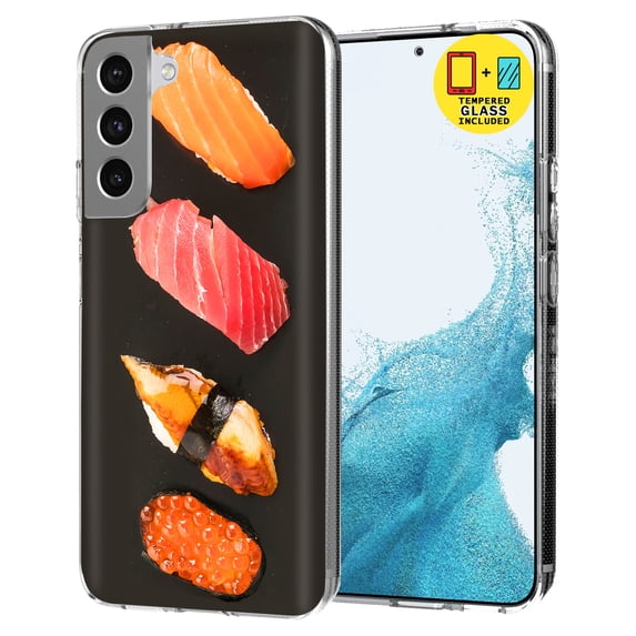 TalkingCase Slim Case Compatible for Samsung Galaxy S22 5G, Glass Screen Protector Incl, Sushi Print, Lightweight,Flexible,Soft, USA