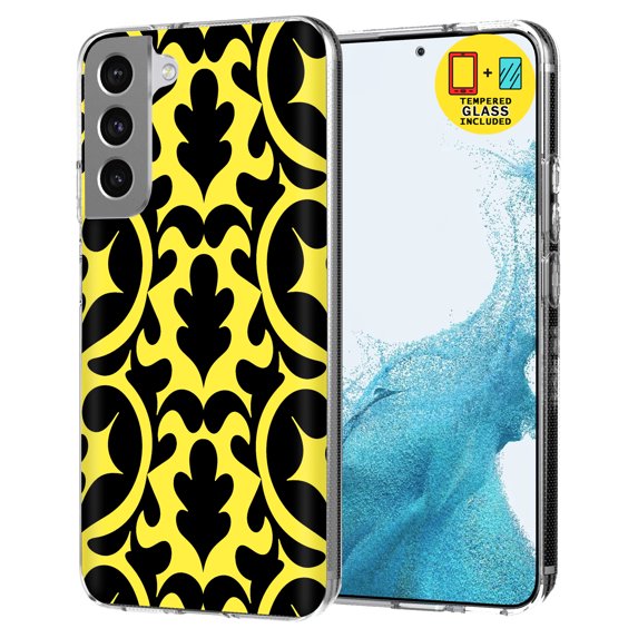 TalkingCase Slim Case Compatible for Samsung Galaxy S22 5G, Glass Screen Protector Incl, Yellow Patterns Print, Lightweight,Flexible,Soft, USA