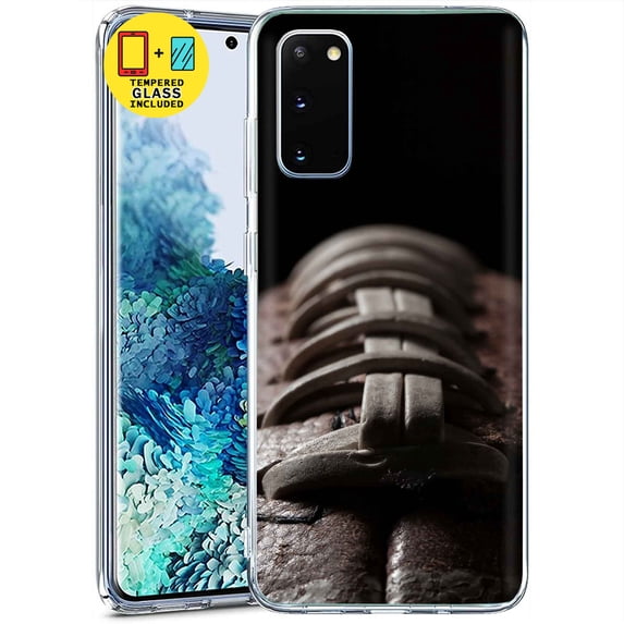 TalkingCase Slim Case for Samsung Galaxy S20 FE, Thin Gel Tpu Cover with Tempered Glass Screen Protector, Football Black WHT Print, Light Weight, Flexible, Anti-Scratch, Printed in USA