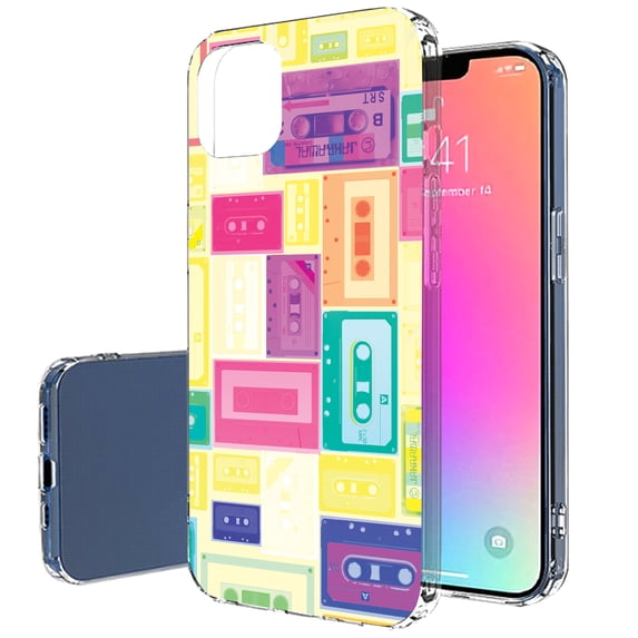 TalkingCase Slim Case for Apple iPhone 13, Abstract Cassettes Print, Lightweight, Soft, USA