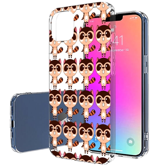 TalkingCase Slim Case for Apple iPhone 13, Happy Raccoon Print, Lightweight, Soft, USA