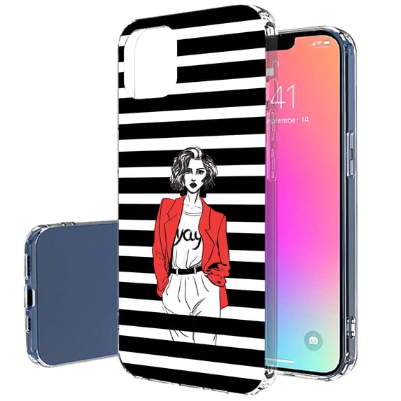 TalkingCase Slim Case for Apple iPhone 13, Red Coat Girl Stripe Print, Lightweight, Soft, USA