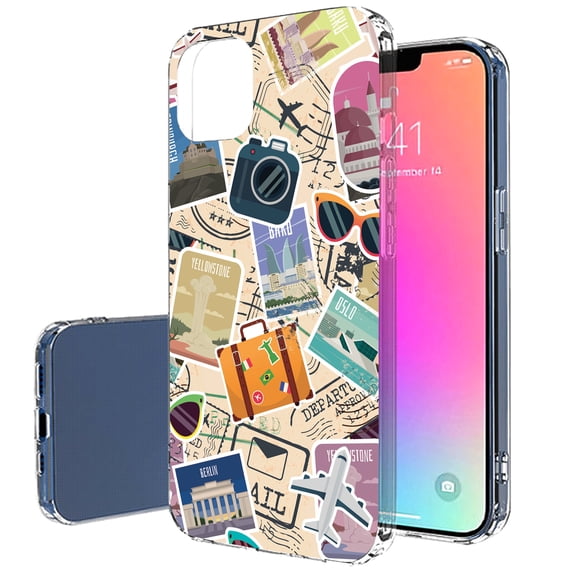 TalkingCase Slim Case for Apple iPhone 14, Slim Thin Gel Tpu Cover, Travel Stickers Print, Light Weight, Flexible, Soft, Anti-Scratch, Printed in USA