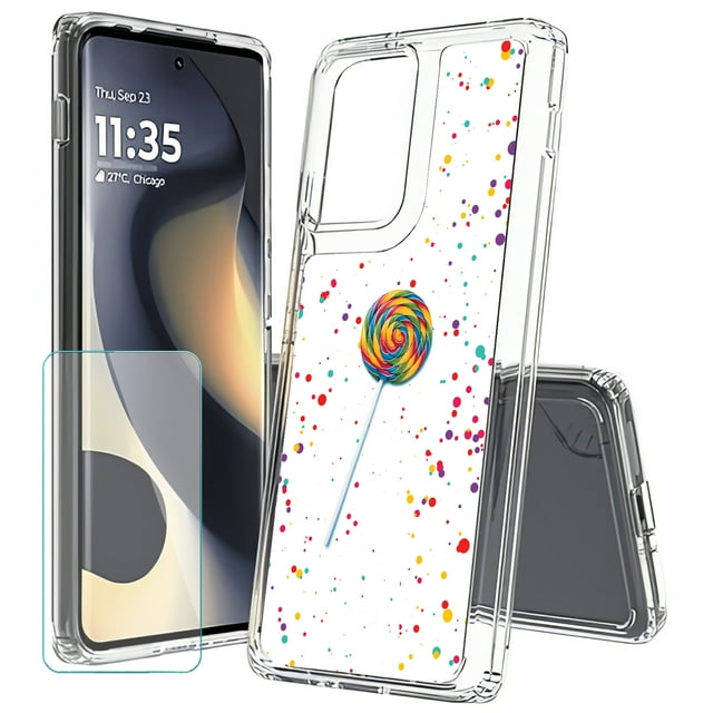 TalkingCase Slim Fit Phone Case Compatible for Motorola Edge 2024(Not Edge 50, Edge 2023), Candy Confetti Print, w/ Glass Screen Protector, Lightweight,Flexible, USA Print