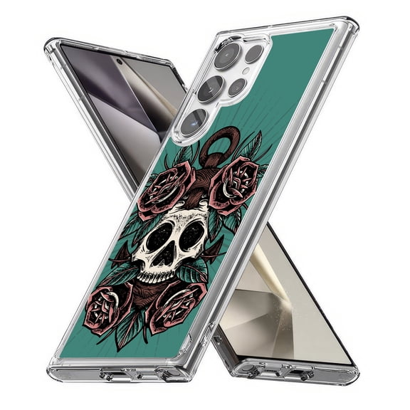 TalkingCase Slim Fit Phone Case Compatible for Samsung Galaxy S24 Ultra(Not S24, S24+ Plus), Anchor Roses Skull Print, Lightweight,Flexible, USA Print